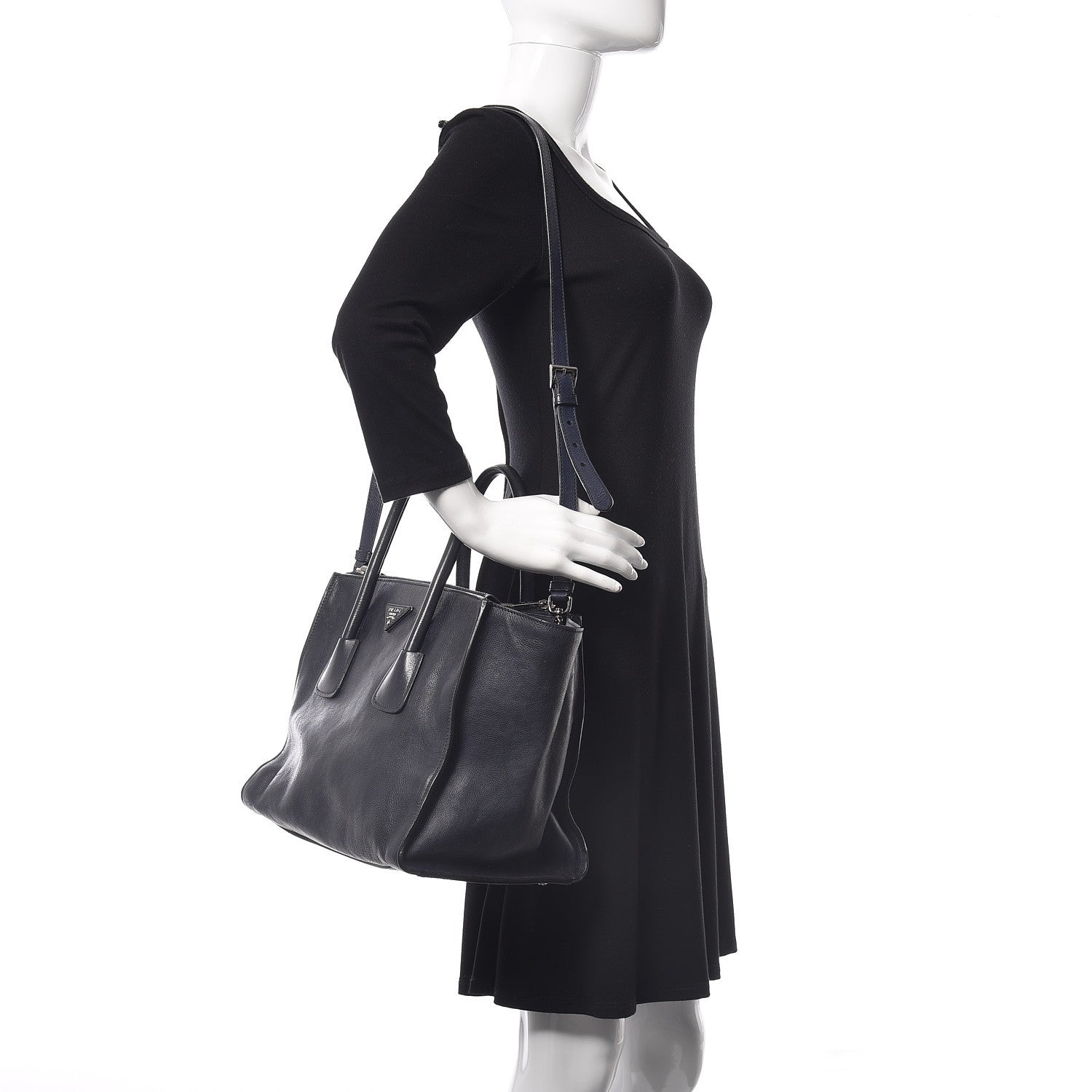 Prada Glace Calfskin Twin Pocket Tote Baltico 3 of 18