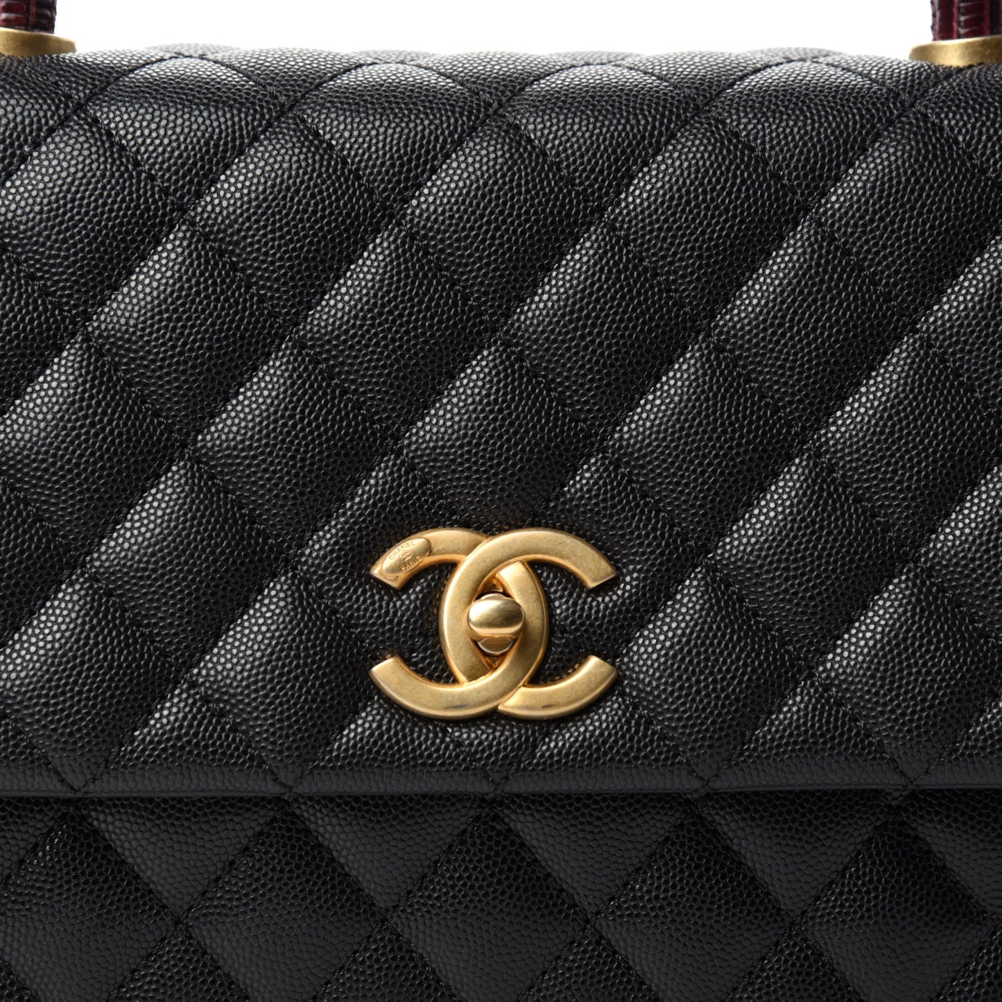 Caviar Lizard Quilted Small Coco Handle Flap Black