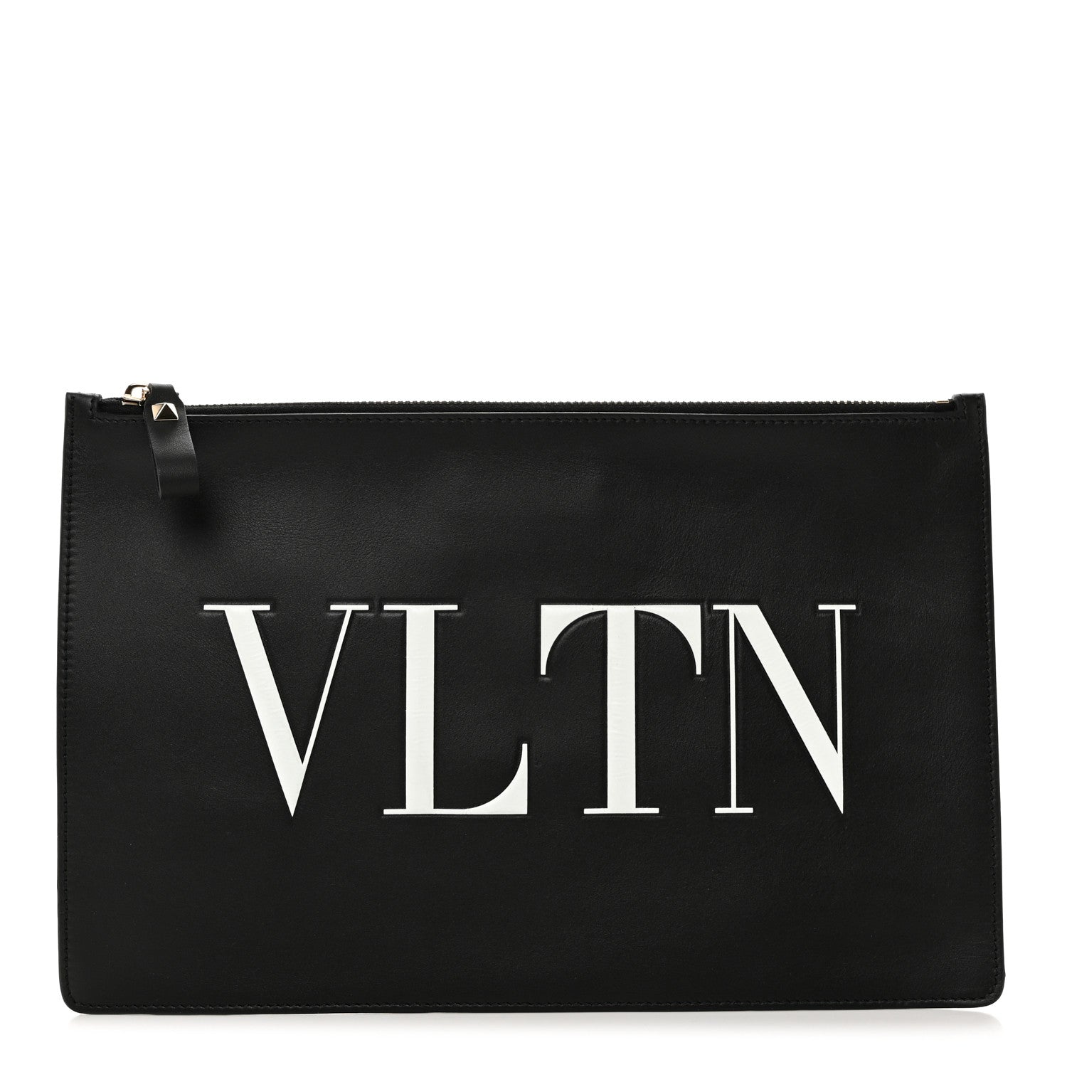 Valentino Garavani Calfskin VLTN Large Flat Zip Pouch Black 1 of 8