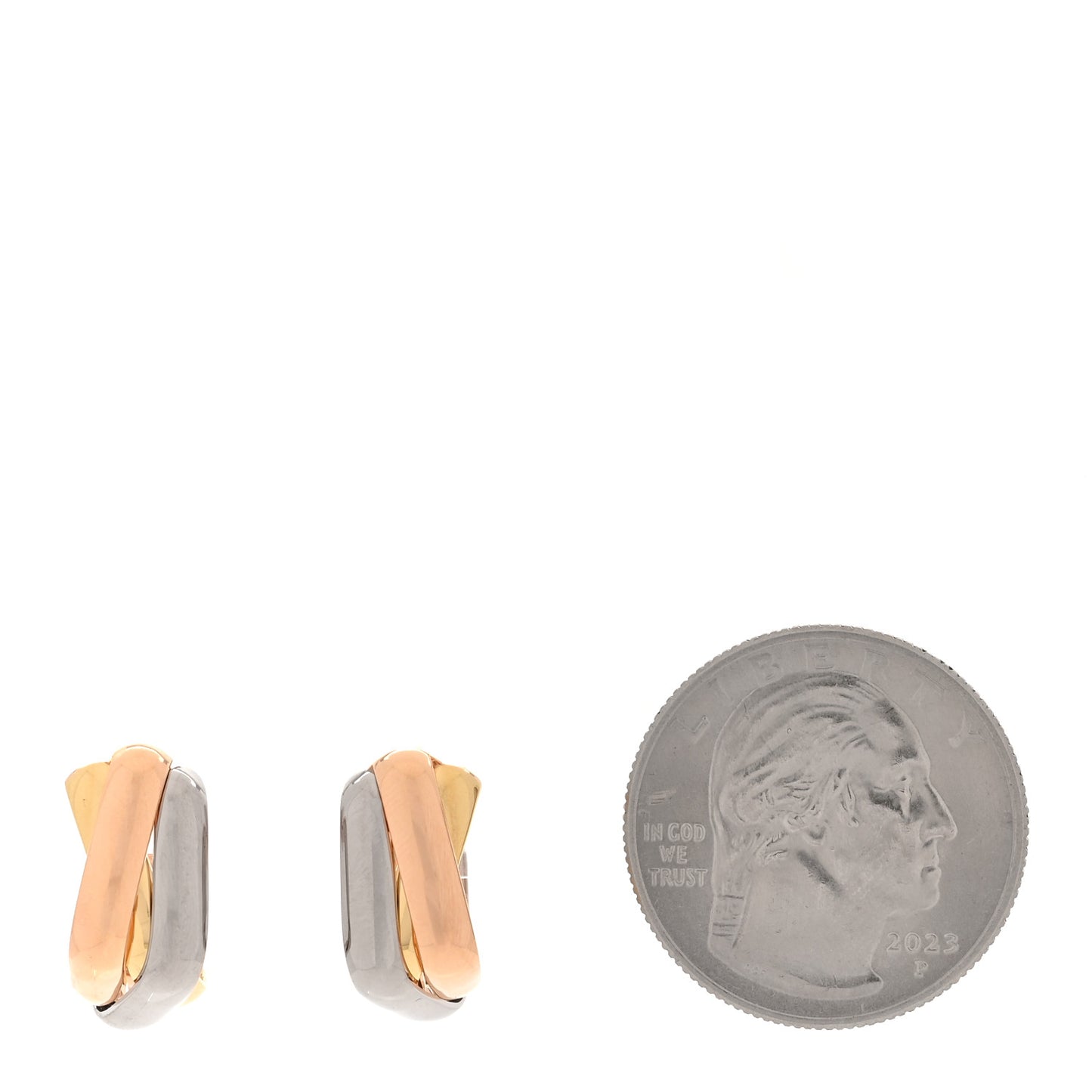 18K Pink Yellow White Gold Cushion Trinity Hoop Earrings