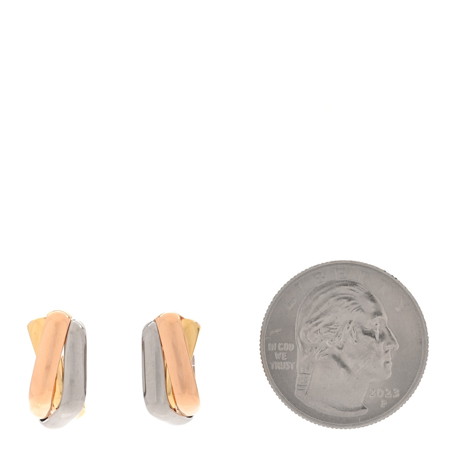 Cartier 18K Pink Yellow White Gold Cushion Trinity Hoop Earrings 2 of 5