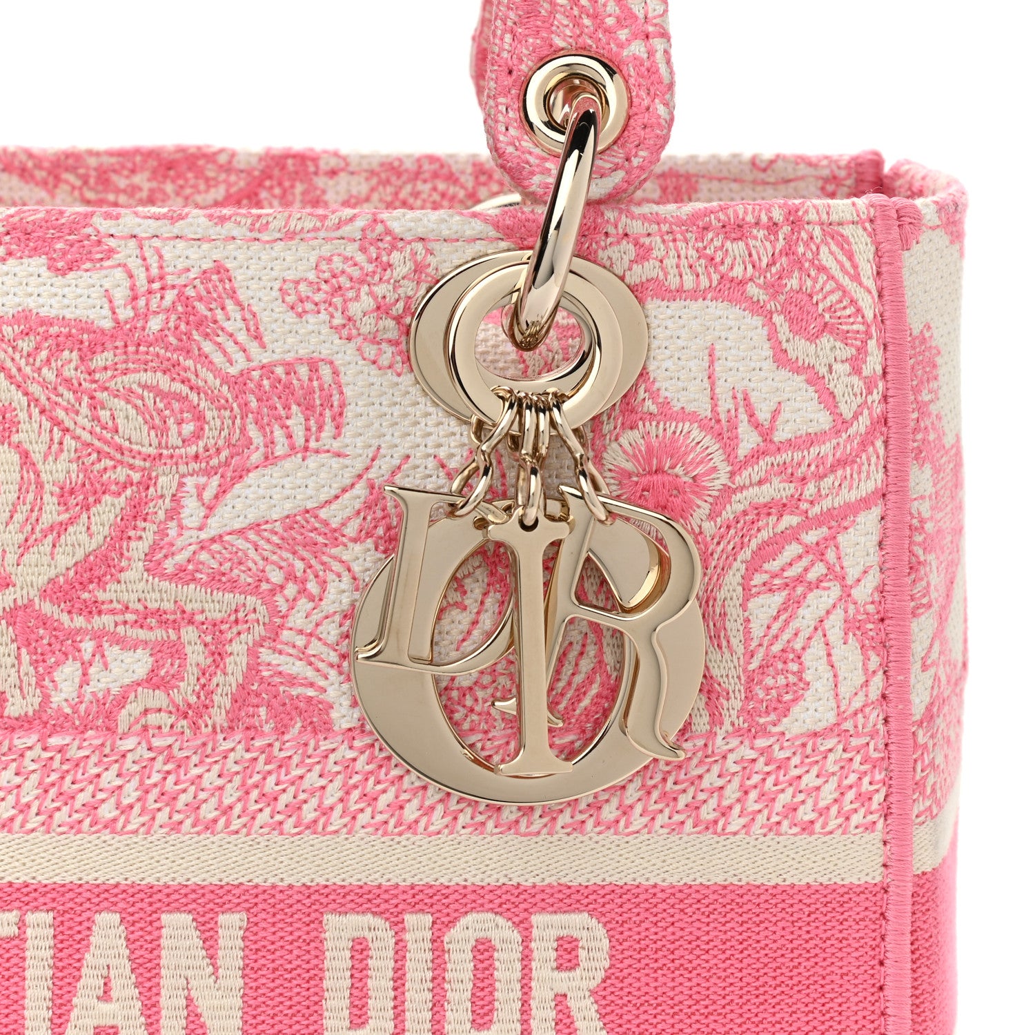 Christian Dior Canvas Toile De Jouy Embroidered Medium Lady D-Lite