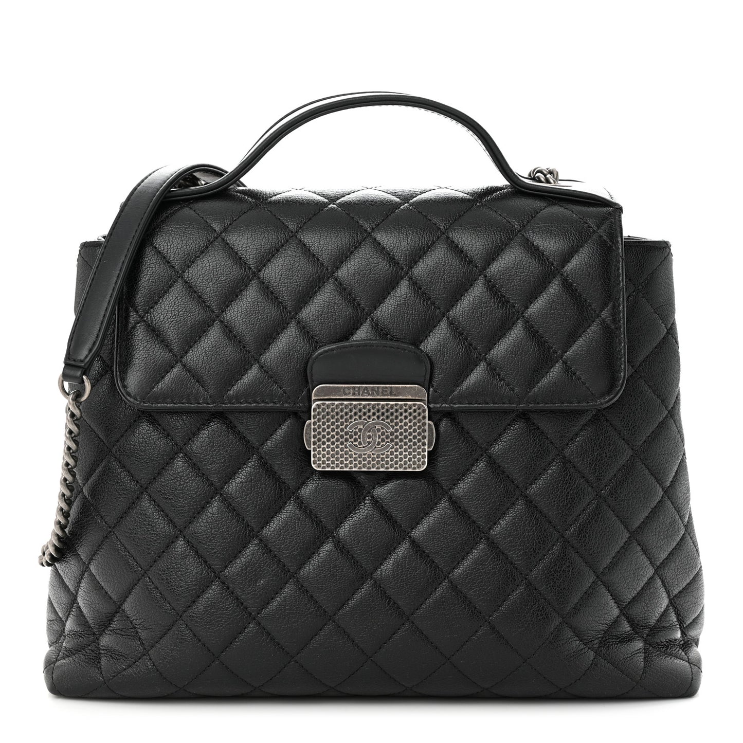 Goatskin Quilted Small CC University Shopping Tote Black