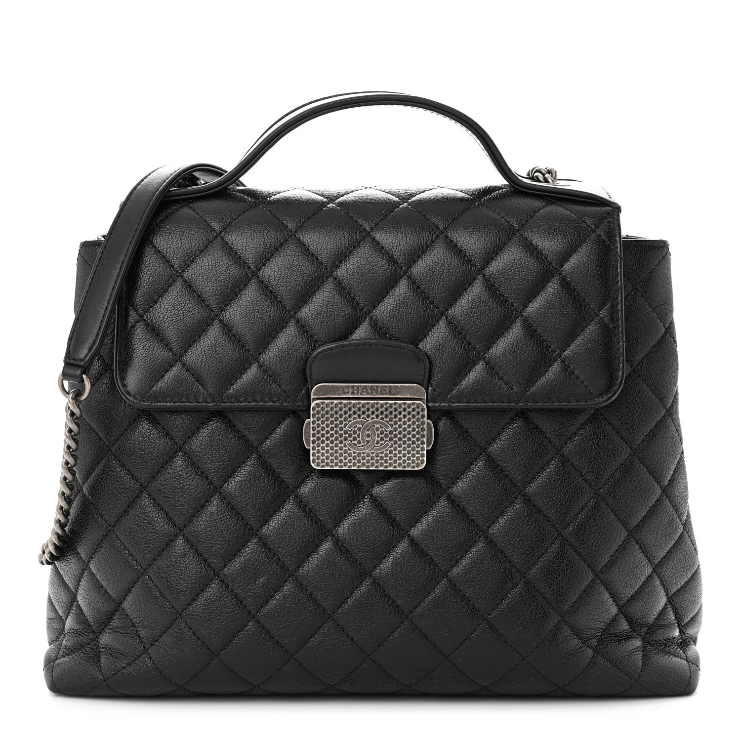 Chanel Goatskin Quilted Small CC University Shopping Tote Black 1 of 11