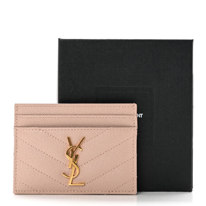 Saint Laurent Grain De Poudre Matelasse Chevron Monogram Credit Card Case Nude Powder 8 of 8