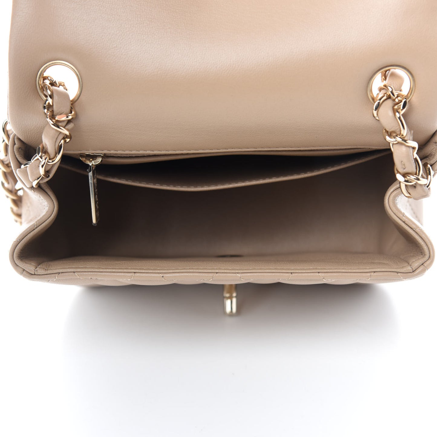 Lambskin Quilted Mini Square Flap Beige