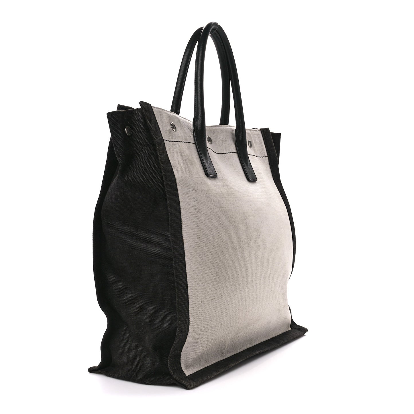 Linen Calfskin Rive Gauche North South Tote White Black