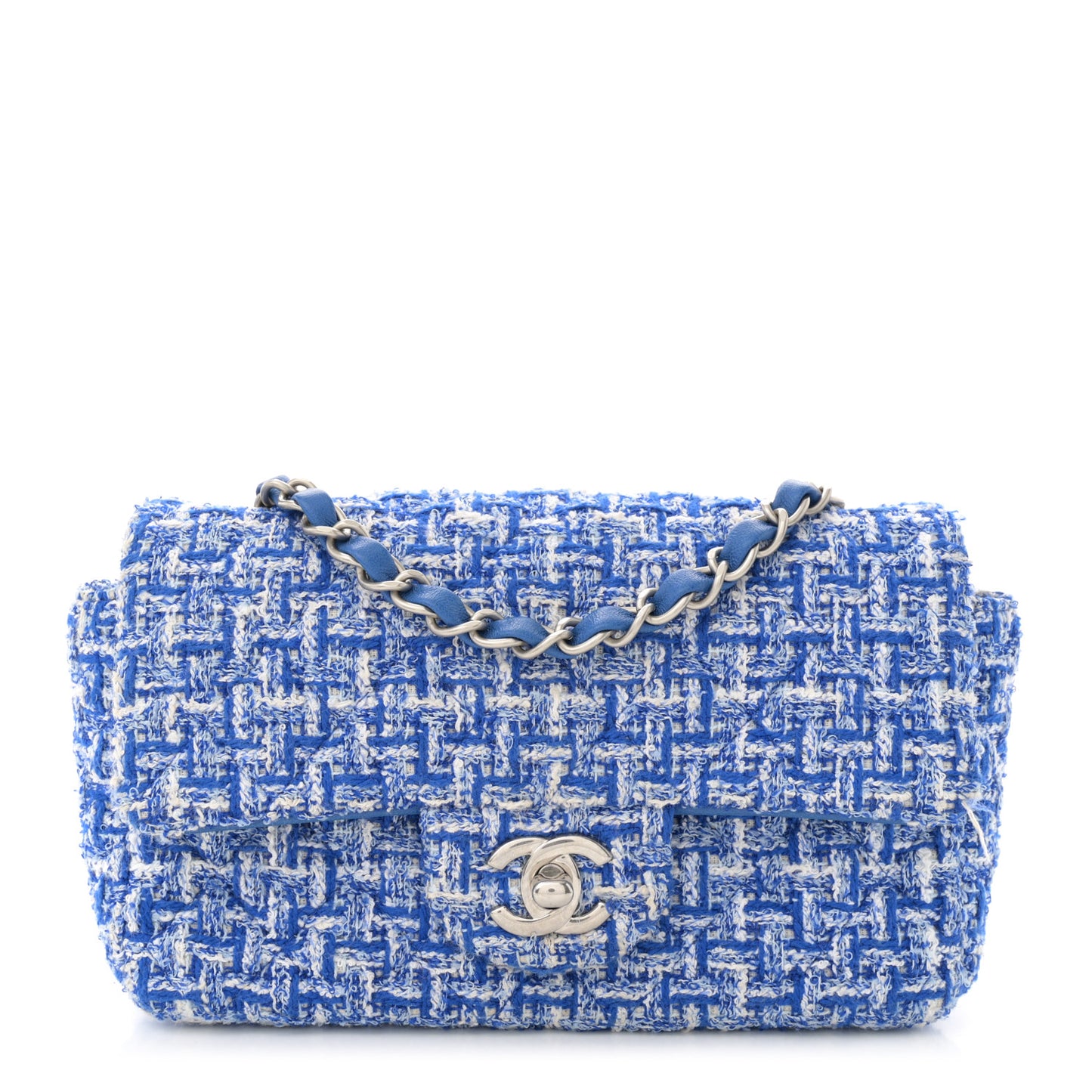 Tweed Quilted Mini Rectangular Flap Blue White