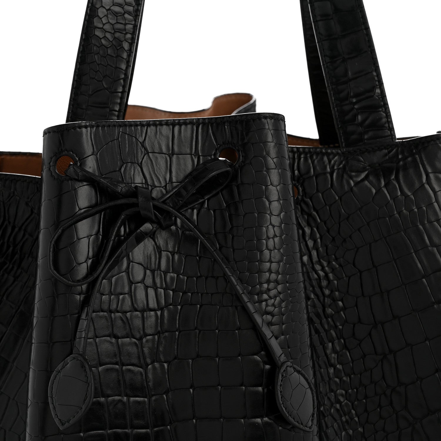 Alaia Calfskin Crocodile Embossed Bucket Bag Black 8 of 14