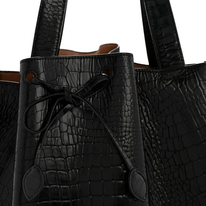 Alaia Calfskin Crocodile Embossed Bucket Bag Black 8 of 14