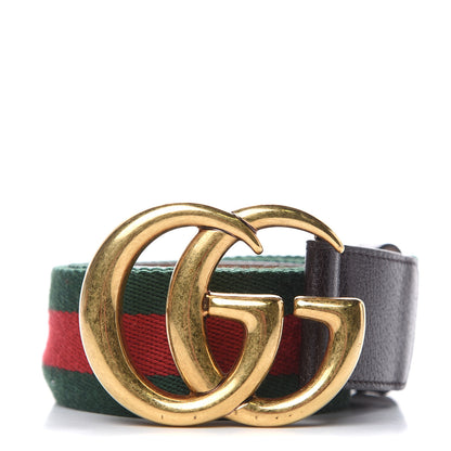 Gucci Nylon Textured Calfskin Double G Web 40mm Belt 90 36 Green Red Dark Cocoa 1 of 6