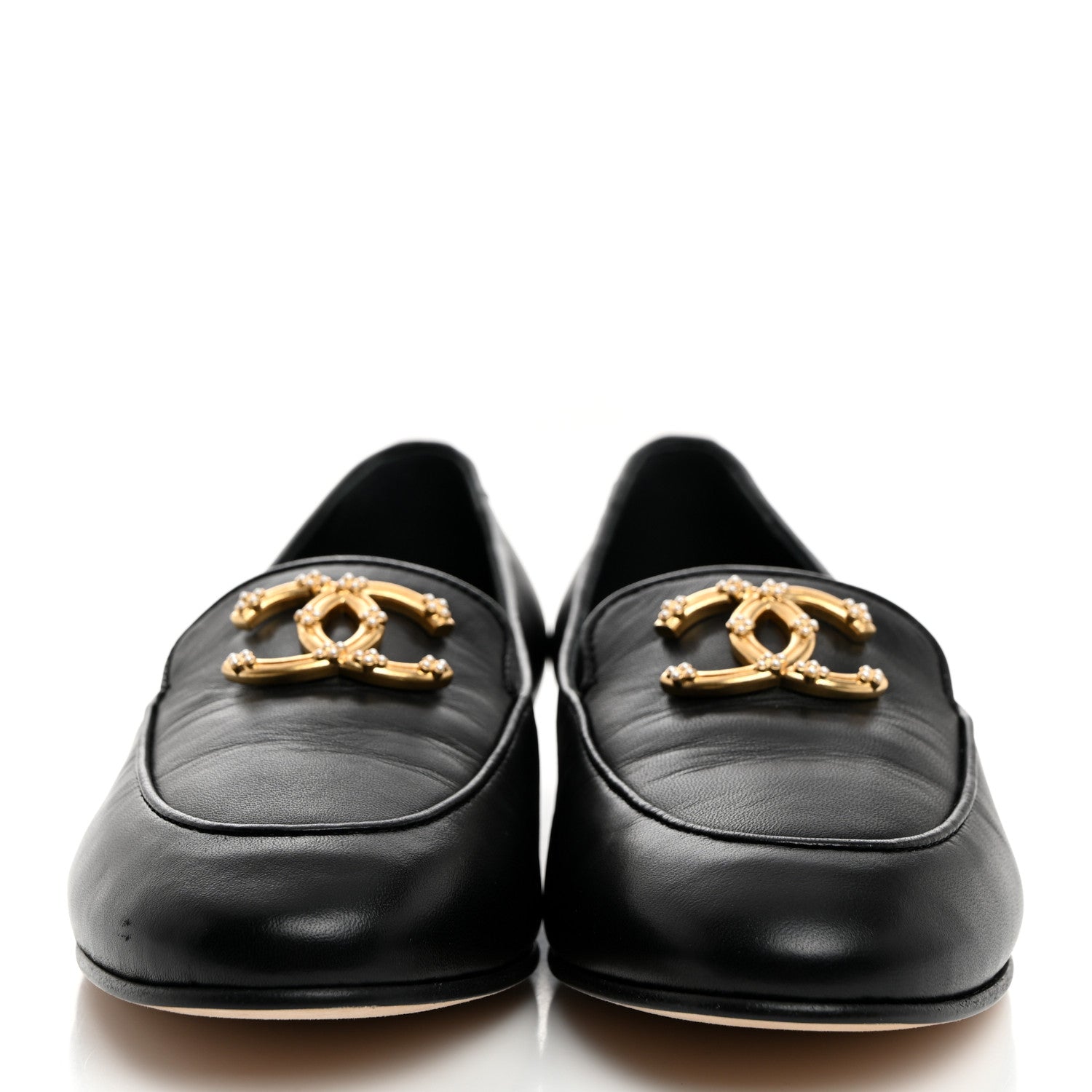 Chanel Lambskin Pearl CC Loafers 38 Black 2 of 9