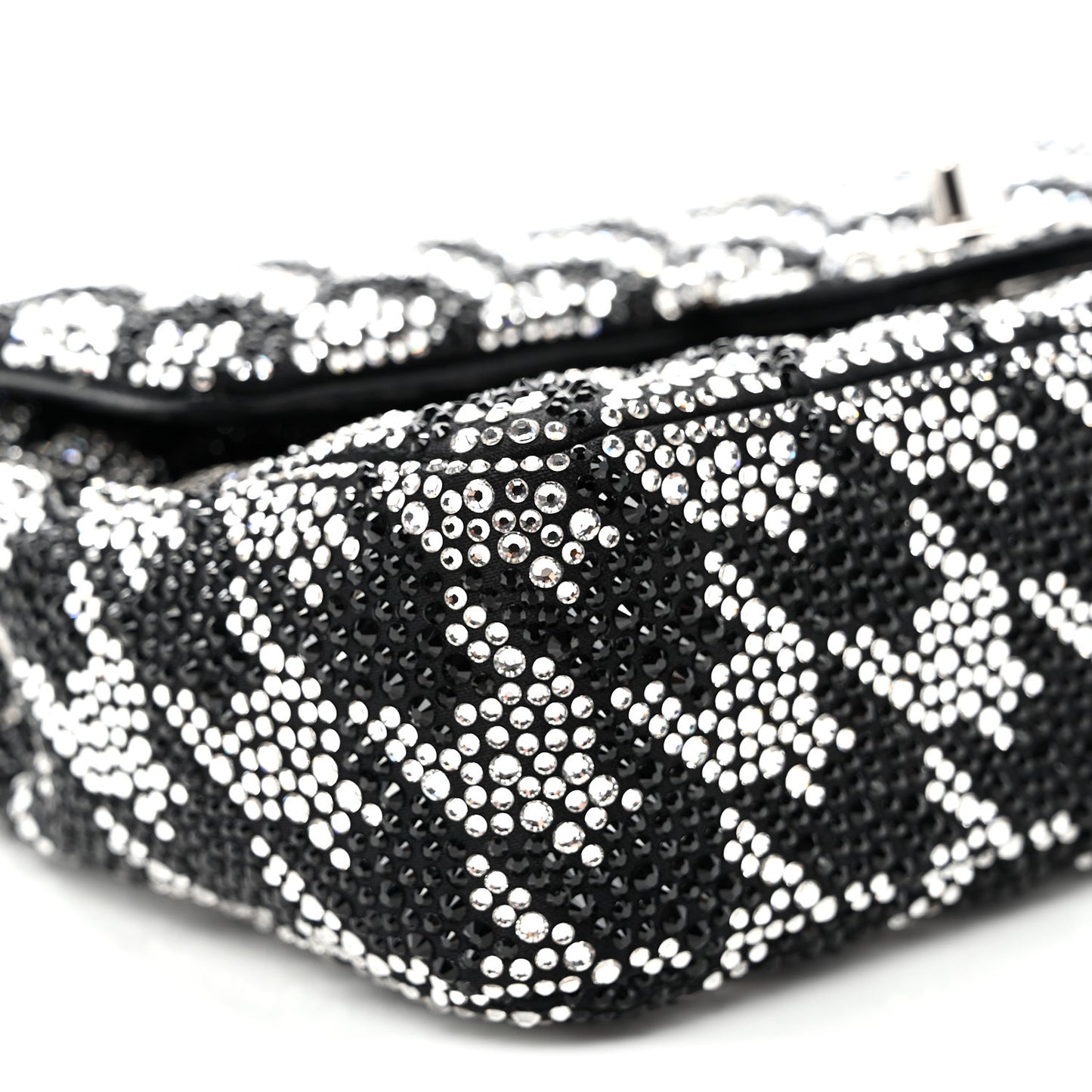 Satin Crystal Diamante Houndstooth Small Flap Black