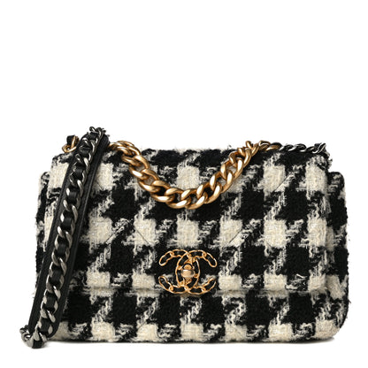 Chanel Tweed Quilted Medium Chanel 19 Flap Black Ecru White 1 of 10
