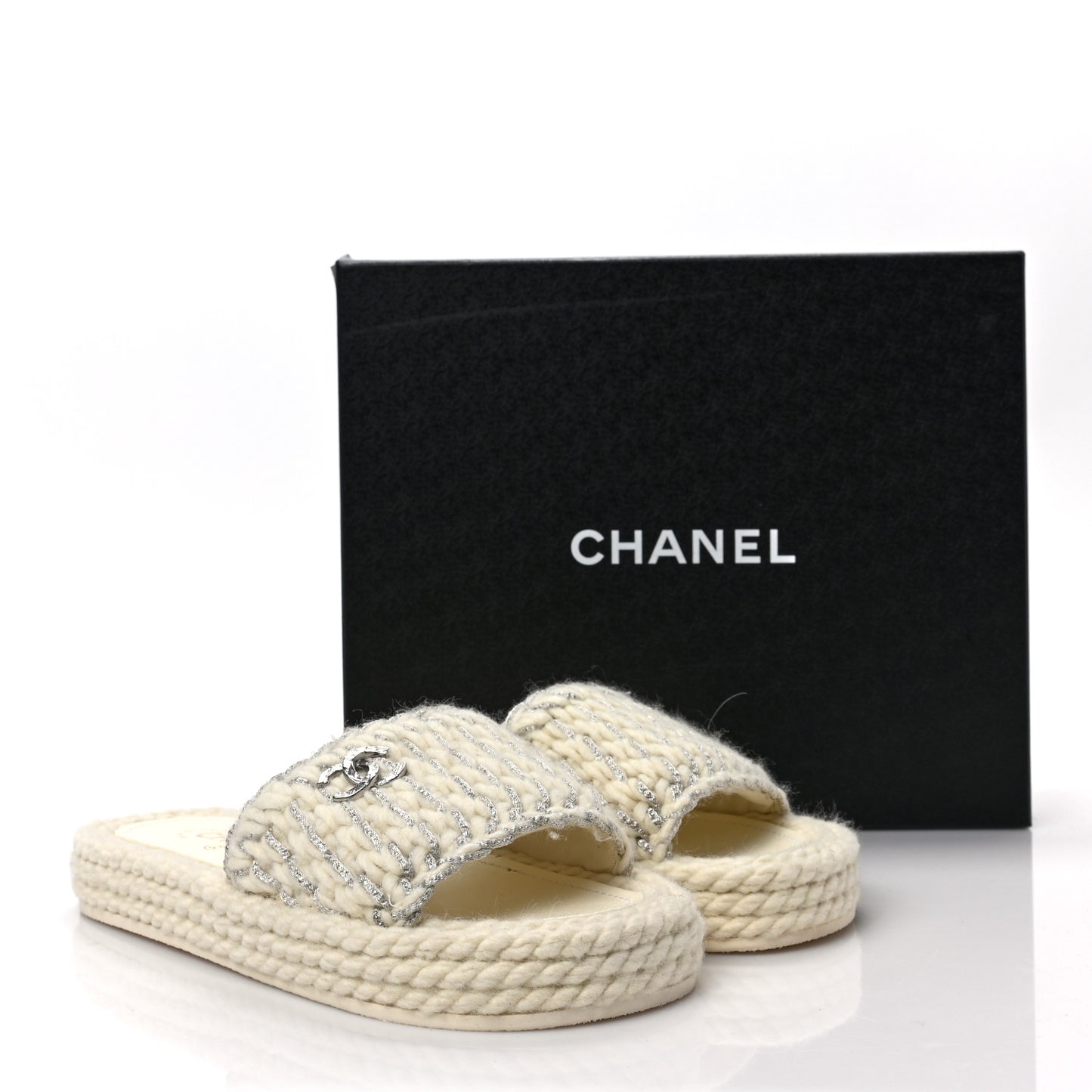 Braided Knit CC Mules 37 Ecru