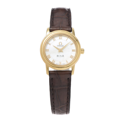 Omega 18K Yellow Gold Crocodile Mother of Pearl 22mm De Ville Prestige Quartz Watch 4670.71.02 1 of 4
