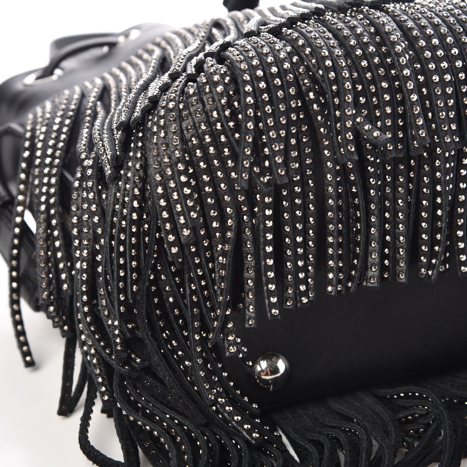 Saint Laurent Calfskin Studded Small Emmanuelle Fringe Bucket Bag Black 9 of 10