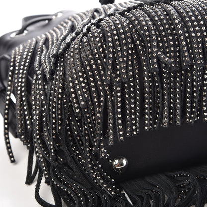 Saint Laurent Calfskin Studded Small Emmanuelle Fringe Bucket Bag Black 9 of 10