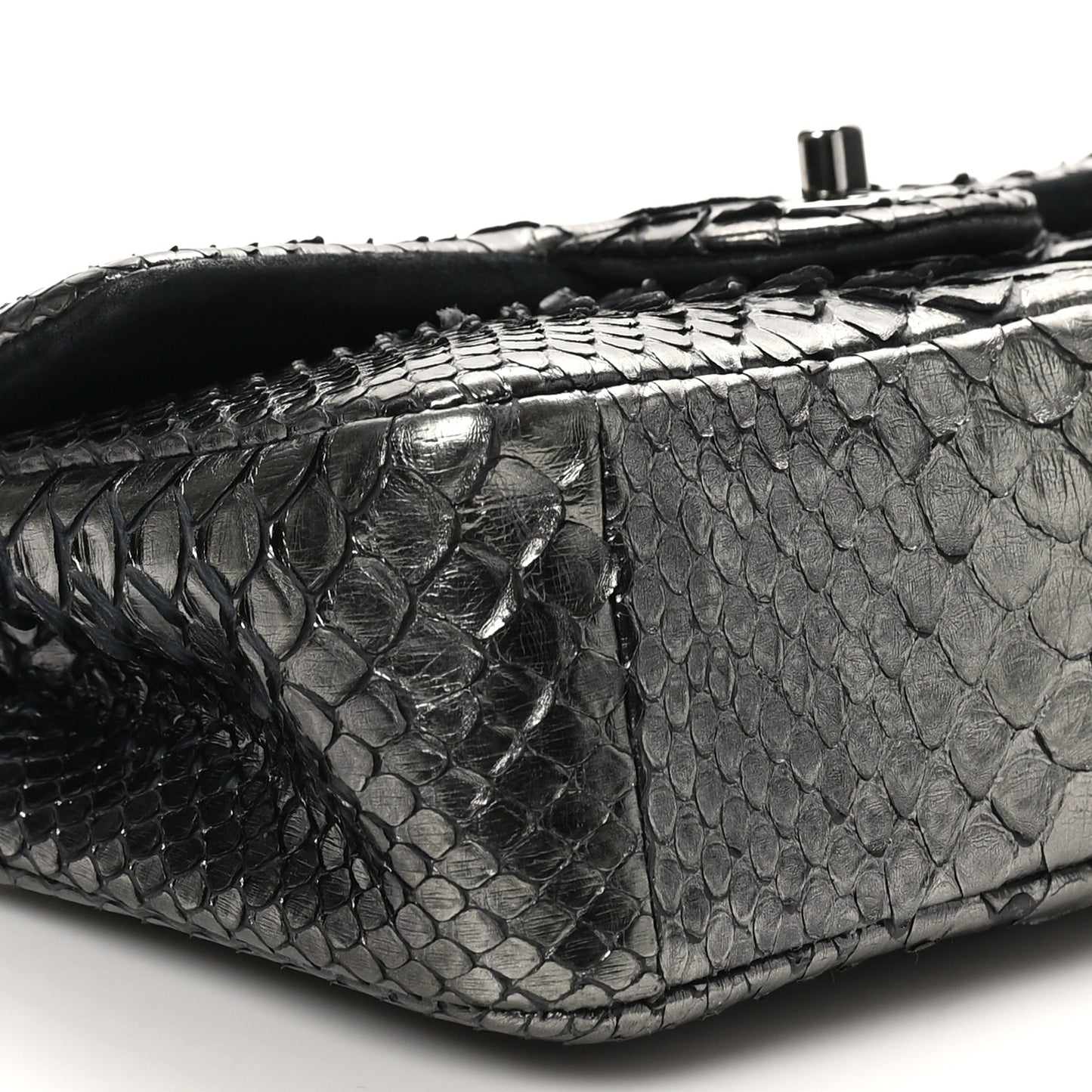 Metallic Snakeskin Mini Rectangular Flap Dark Silver