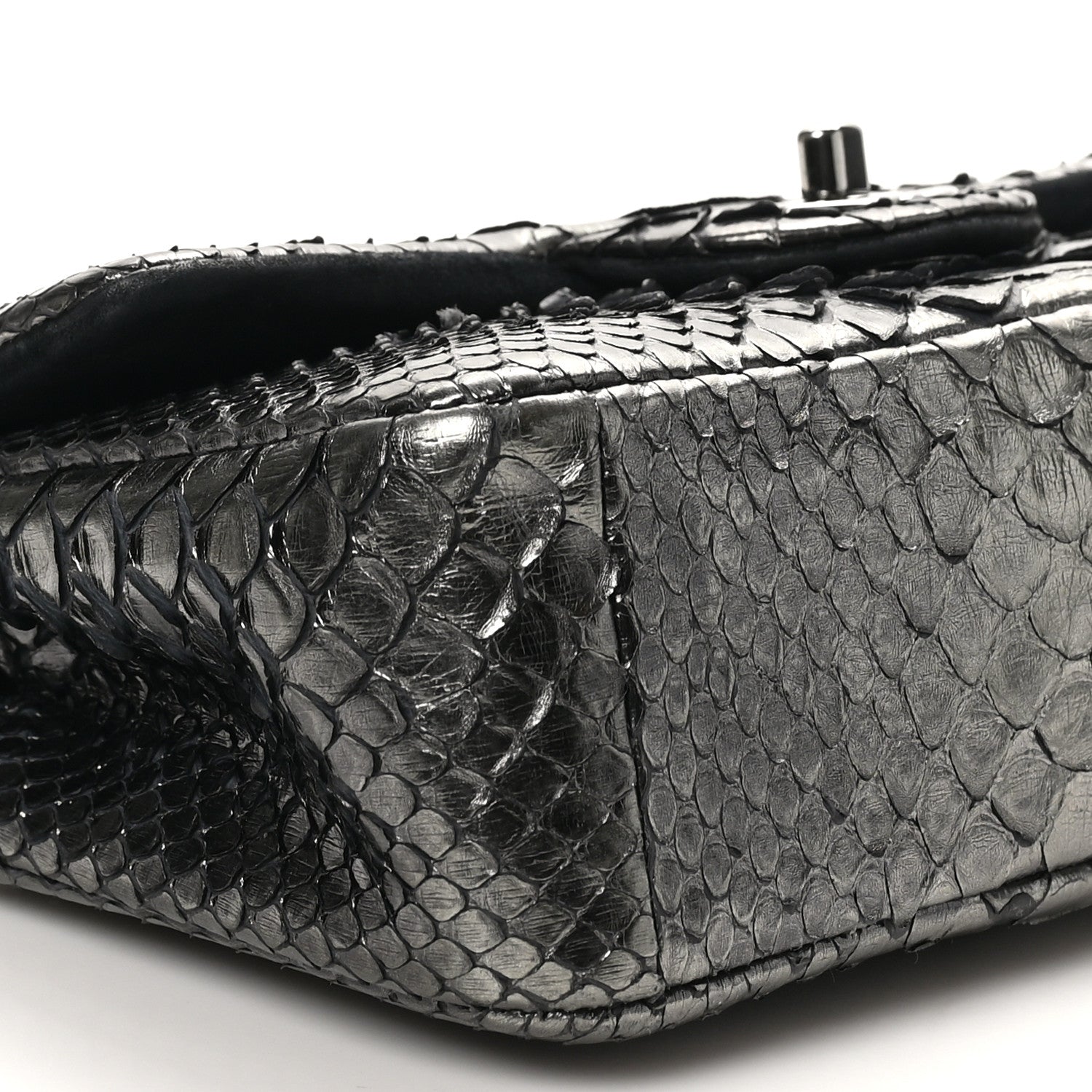 Chanel Metallic Snakeskin Mini Rectangular Flap Dark Silver 9 of 10