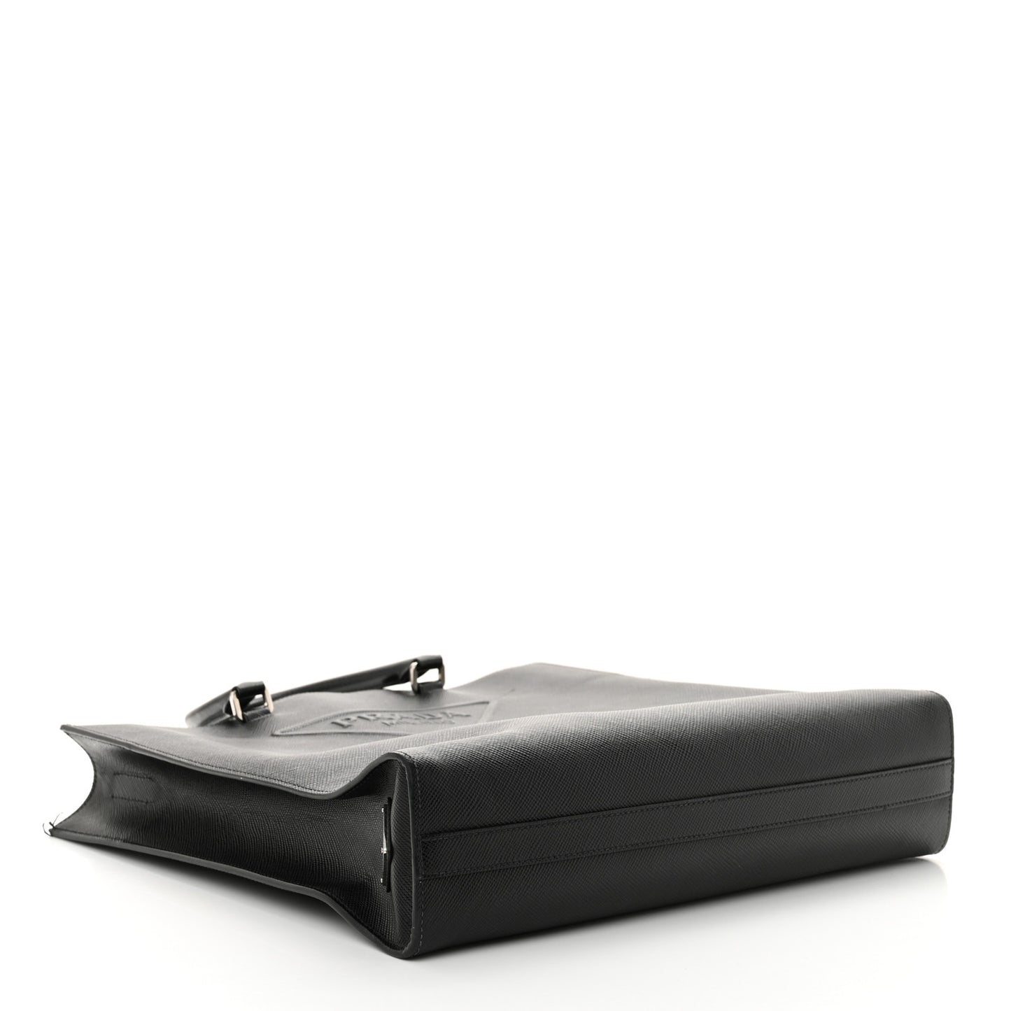 Saffiano Cuir Triangle Logo Embossed Vertical Tote Black