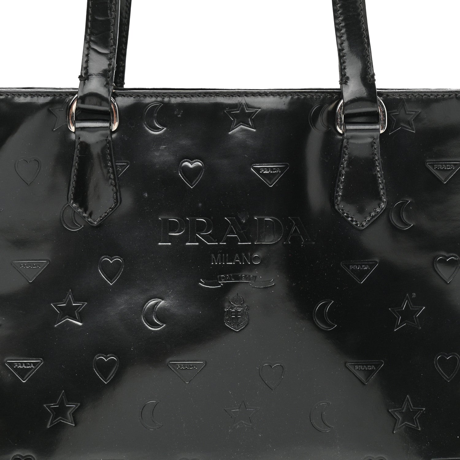 Prada Spazzolato Logo Embossed Tote Black 7 of 12