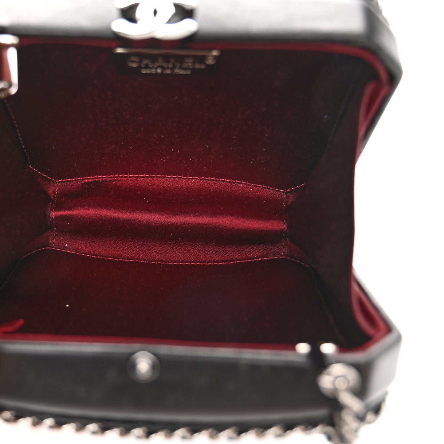Lambskin Minaudiere Chain Clutch Black