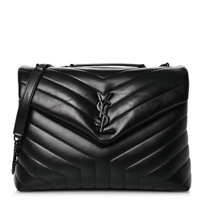 Saint Laurent Calfskin Y Quilted Monogram Monochrome Medium Loulou Chain Satchel Black 1 of 11