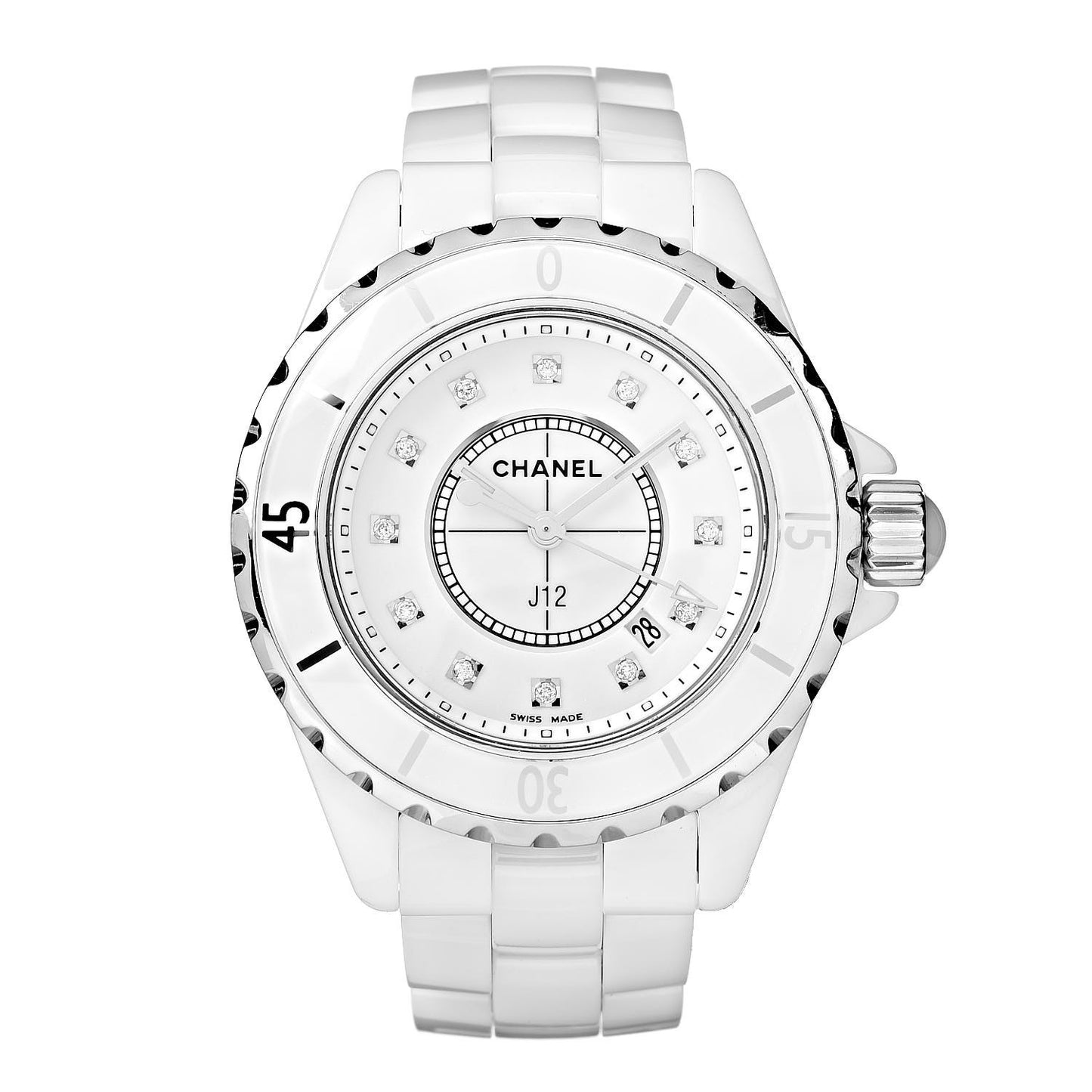 Stainless Steel Ceramic Diamond 33mm J12 Quartz Watch White