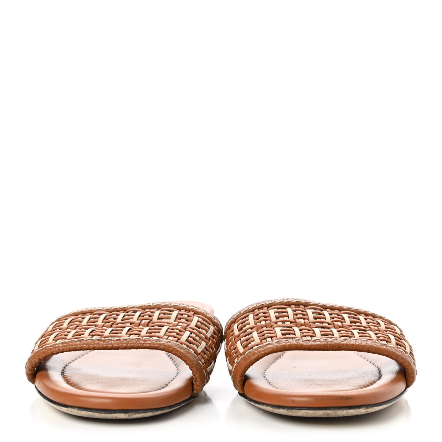 Calfskin FF Flat Sandals 38.5 Brandy Camelia Naturale