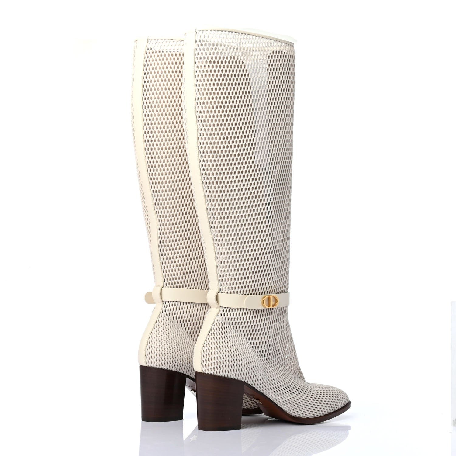 Christian Dior Empriente Mesh Montaigne Knee Boots 37.5 Off White 3 of 4