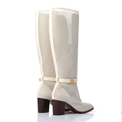 Christian Dior Empriente Mesh Montaigne Knee Boots 37.5 Off White 3 of 4