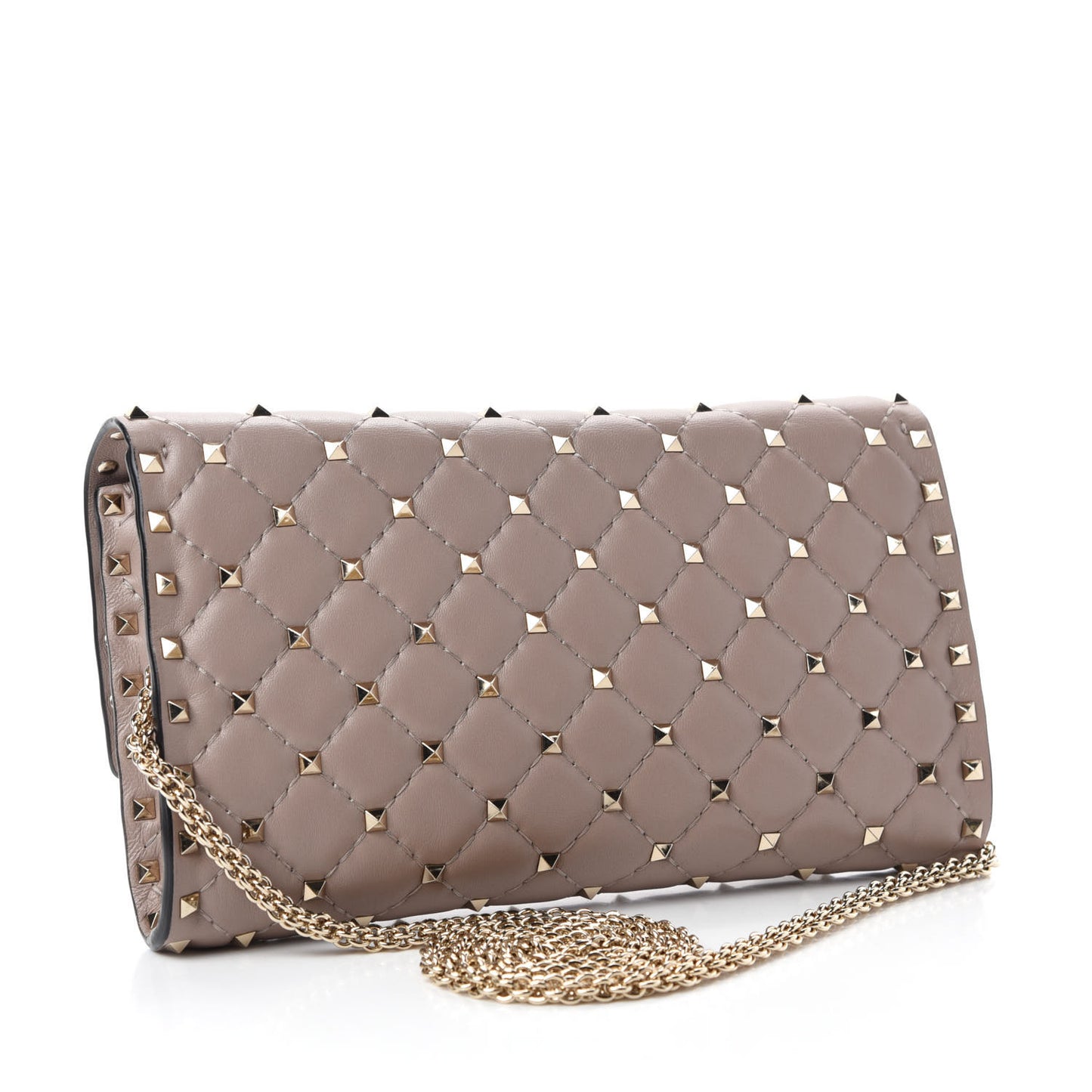 Lambskin Rockstud Spike Wallet on Chain Poudre
