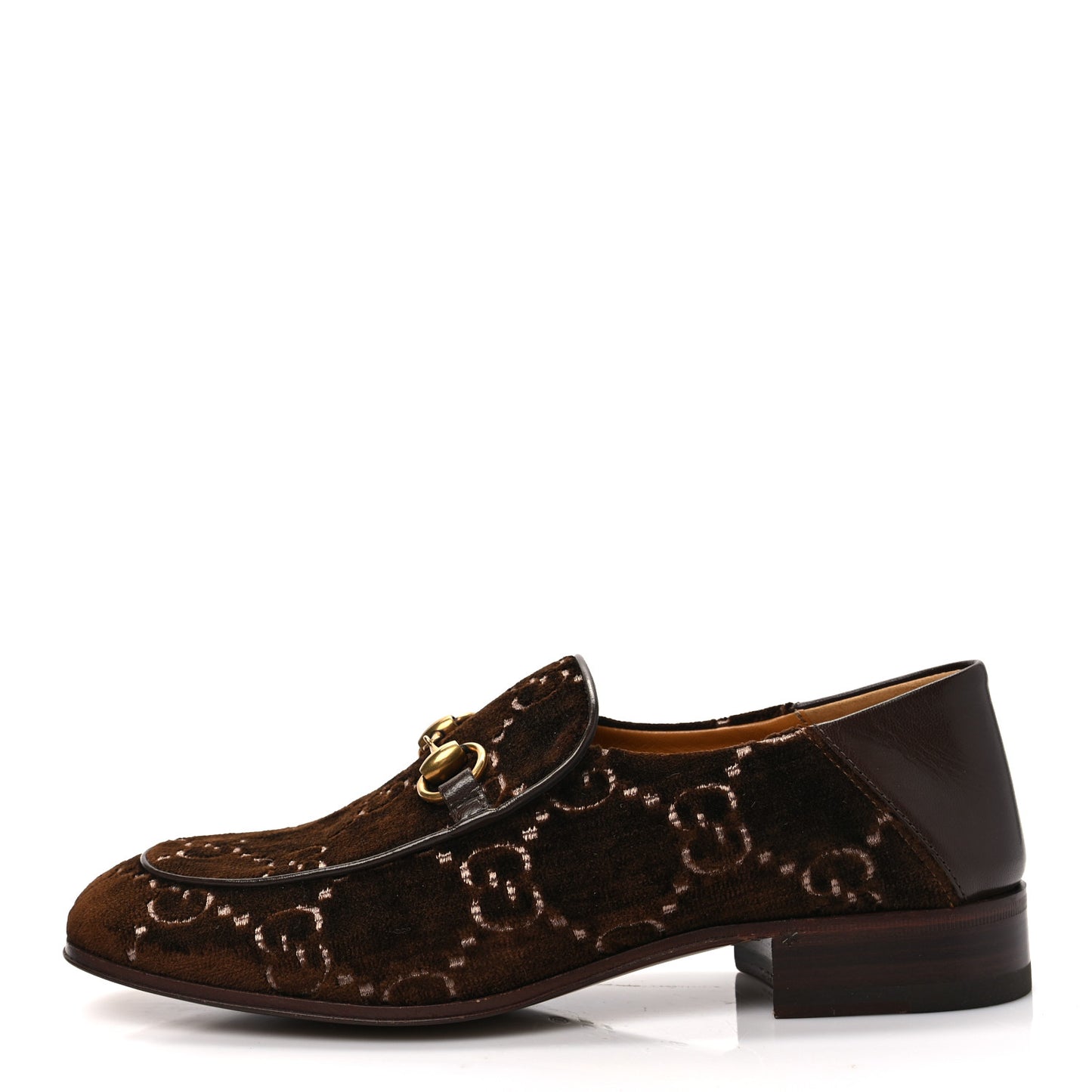 Velvet GG Monogram Goatskin Mens Horsebit Loafers 6 Brown Vintage Cocoa