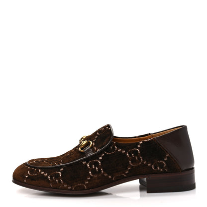 Gucci Velvet GG Monogram Goatskin Mens Horsebit Loafers 6 Brown Vintage Cocoa 1 of 9