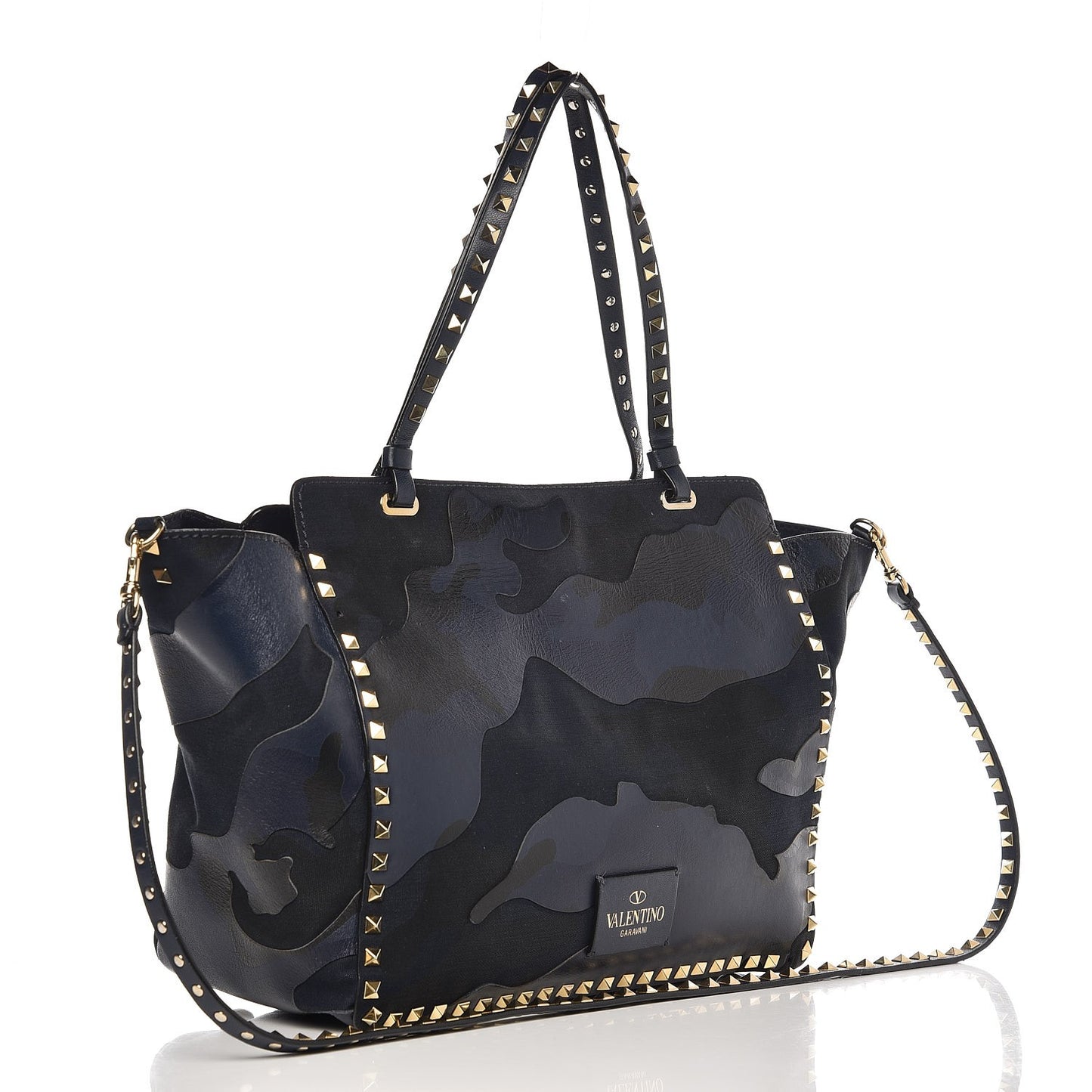 Nappa Canvas Camouflage Medium Rockstud Tote Marine