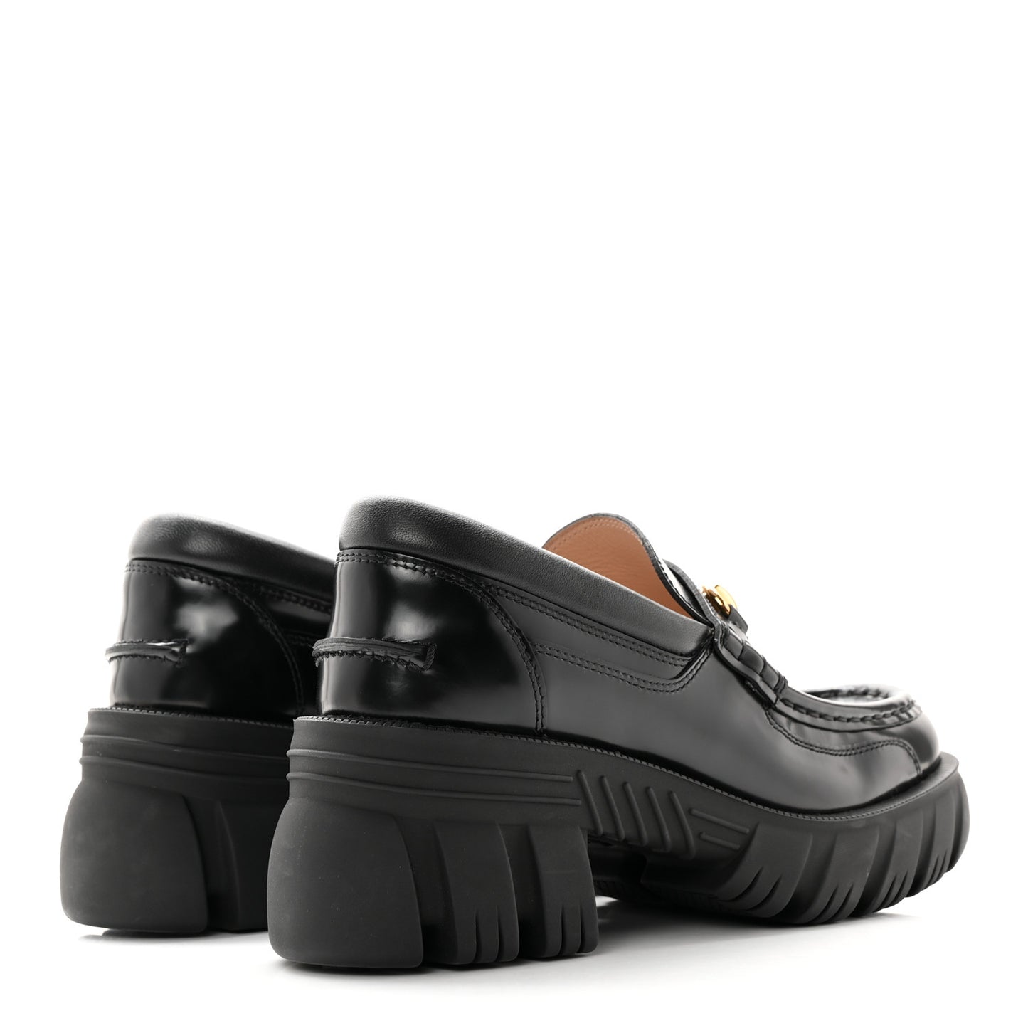 Magnum Calfskin Nappa Samoa Womens Horsebit Platform Chunky Lug Sole 40mm Loafers 37.5 Black