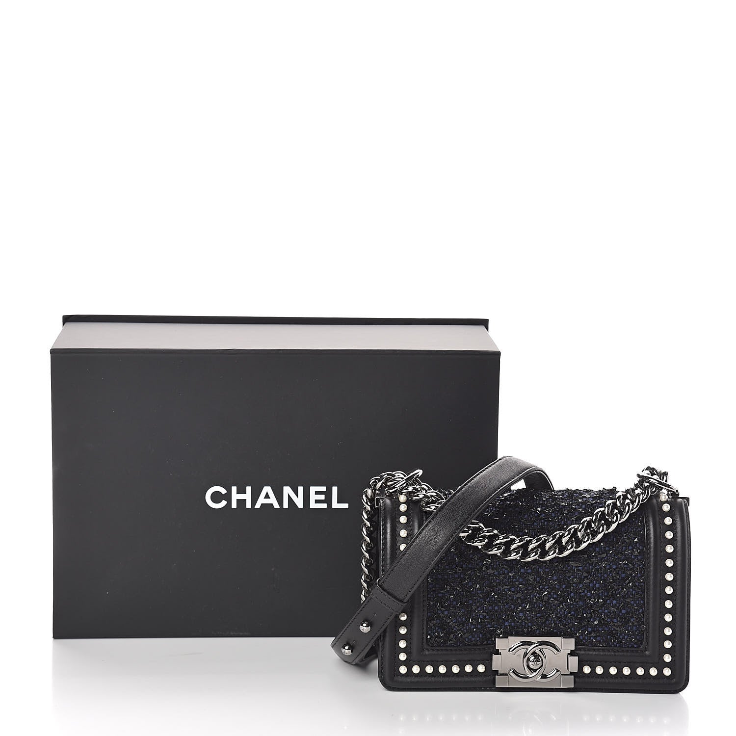 Chanel Calfskin Pearl Tweed Small Boy Flap Black 10 of 10