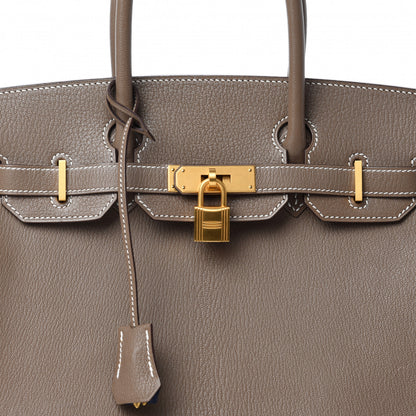 Hermes Chevre Mangalore Horseshoe Birkin 30 Etoupe Blue Saphir 10 of 10
