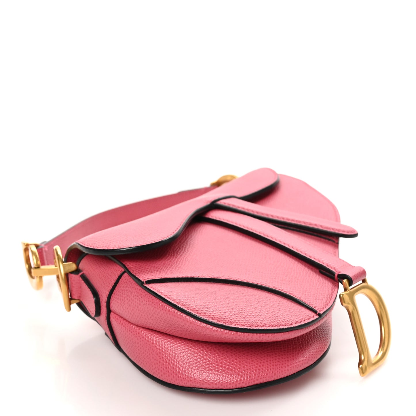 Grained Calfskin Mini Saddle Bag Pink