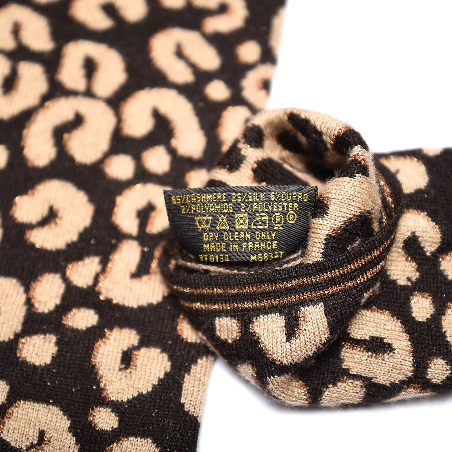 Cashmere Silk Leopard Long Gloves Marron