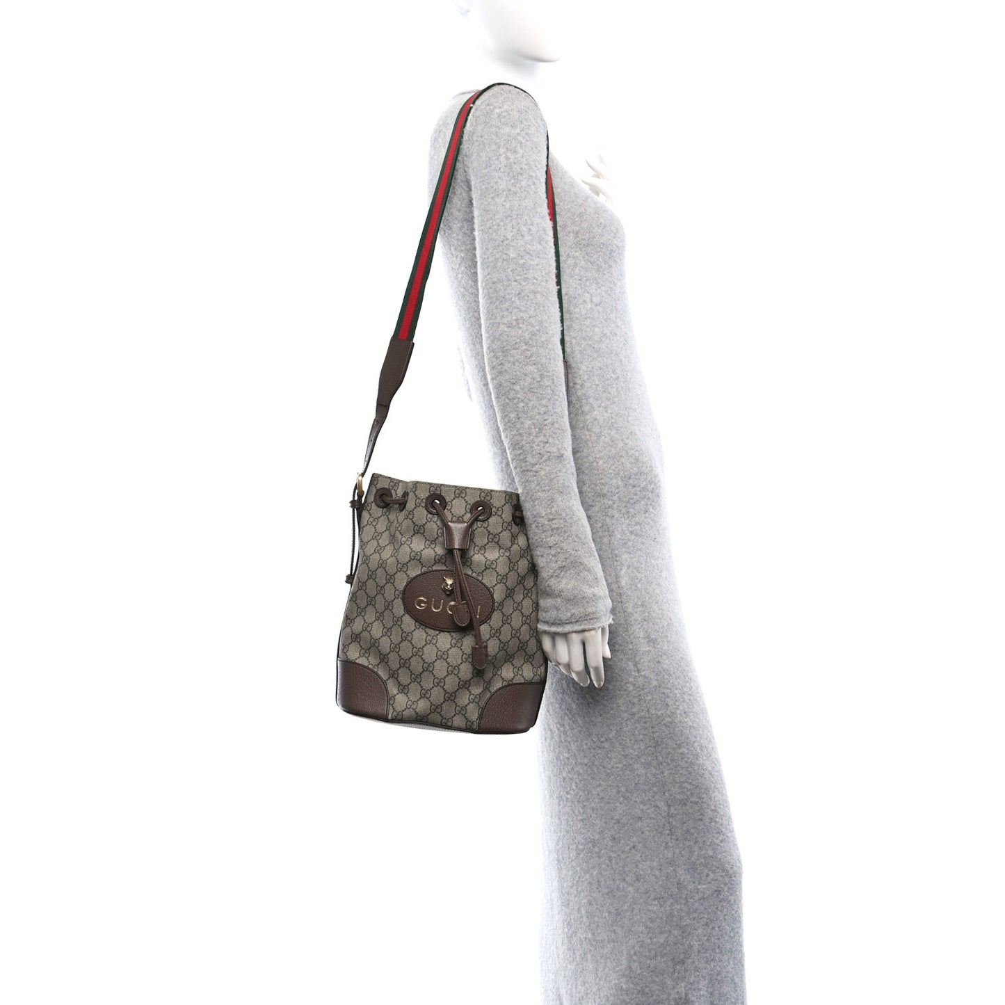GG Supreme Monogram Neo Vintage Drawstring Bucket Backpack Beige New Acero Crop