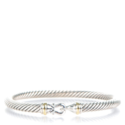 David Yurman Sterling Silver 18K Yellow Gold 5mm Cable Classic Buckle Bracelet 1 of 6