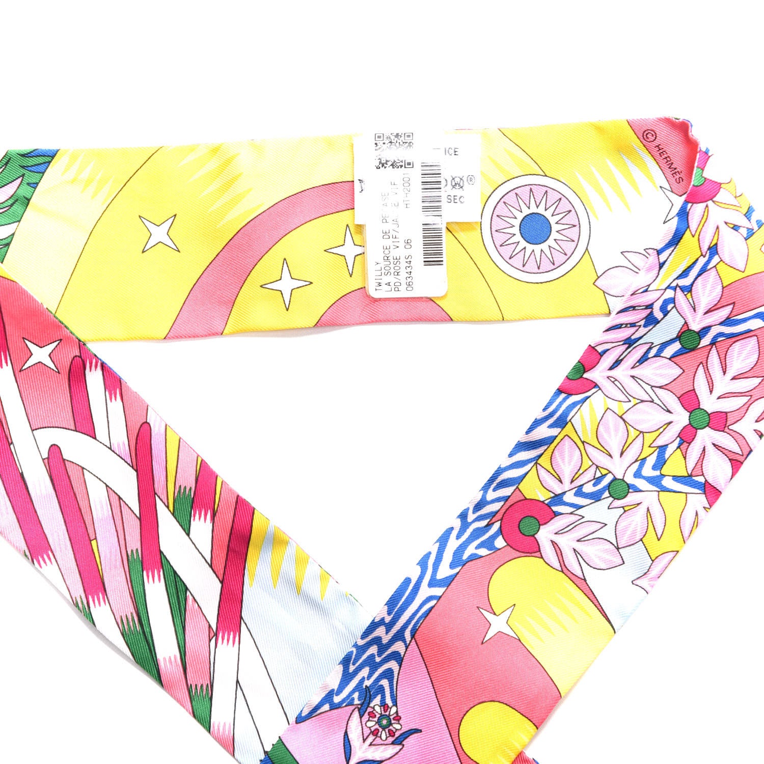 Hermes Silk La Source de Pegase Twilly Rose Vif Jaune Vif 2 of 3