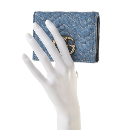 Gucci Denim Matelasse Pearly GG Marmont Card Case Wallet Blue 2 of 9