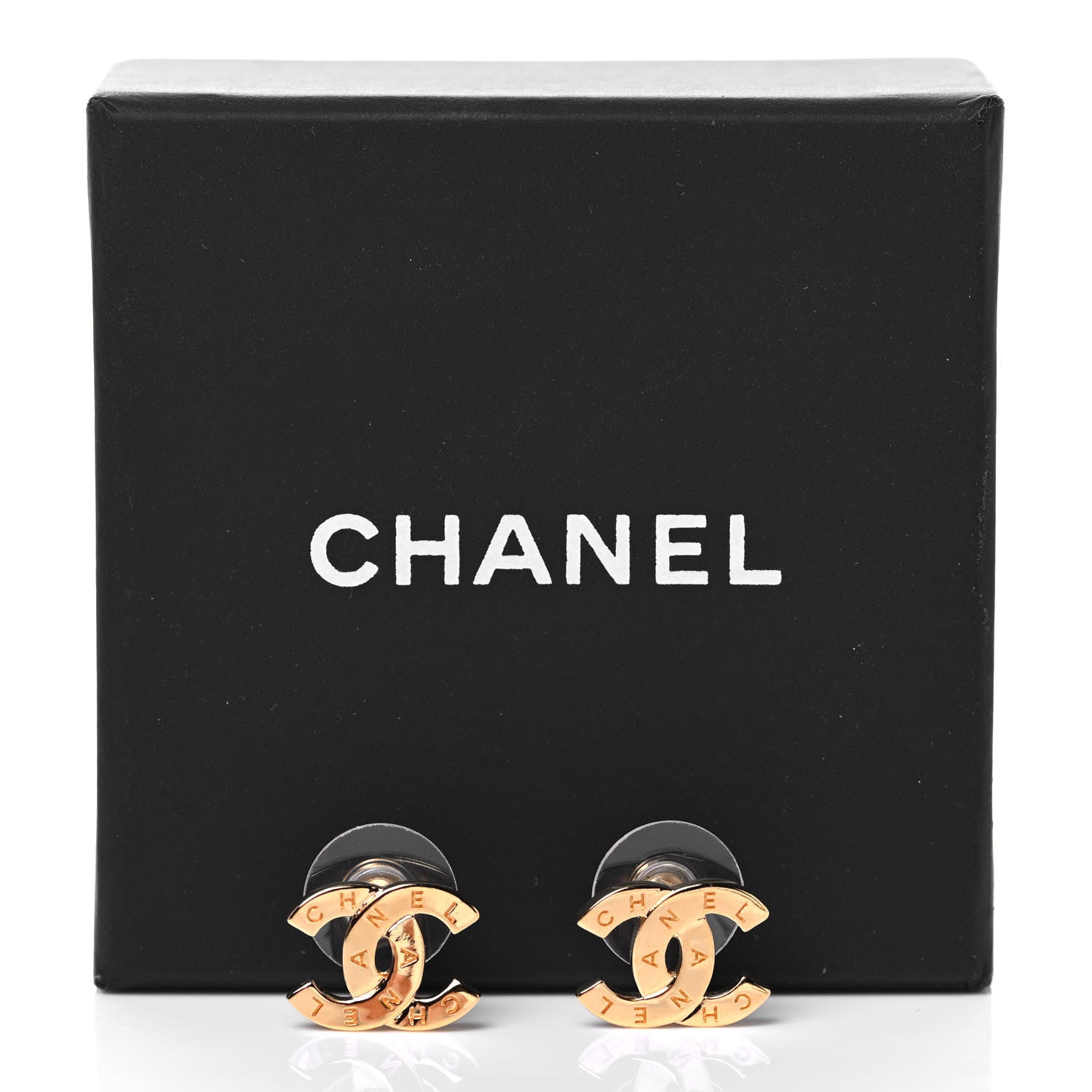Chanel Metal CC Paris Button Stud Earrings Gold 5 of 5