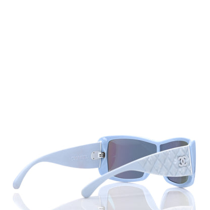 Chanel Wood Rubber Shield Sunglasses 71337 Light Blue 4 of 7