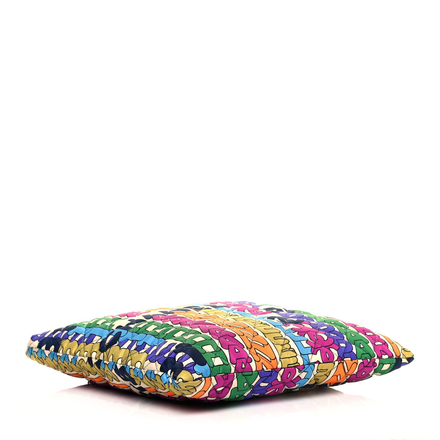 Printed Fabric Quilted Logo Large Shopping Tote Multicolor