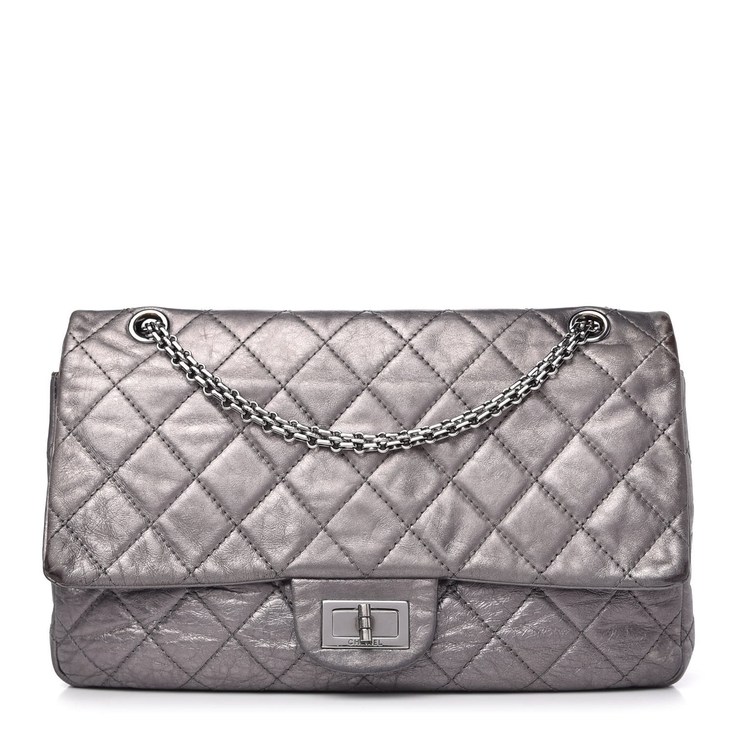 Metallic Aged Calfskin Quilted 2.55 Reissue 226 Flap Dark Silver