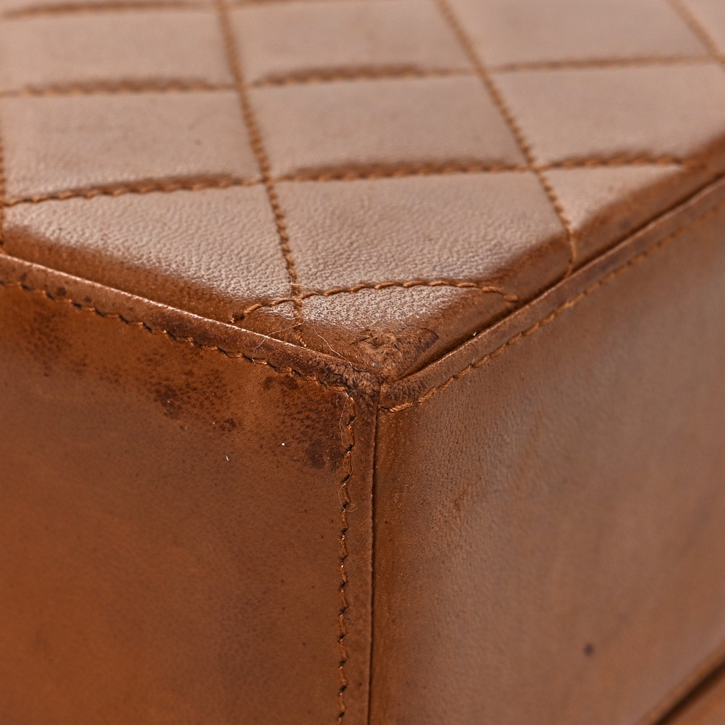 Lambskin Quilted Box Shoulder Bag Brown